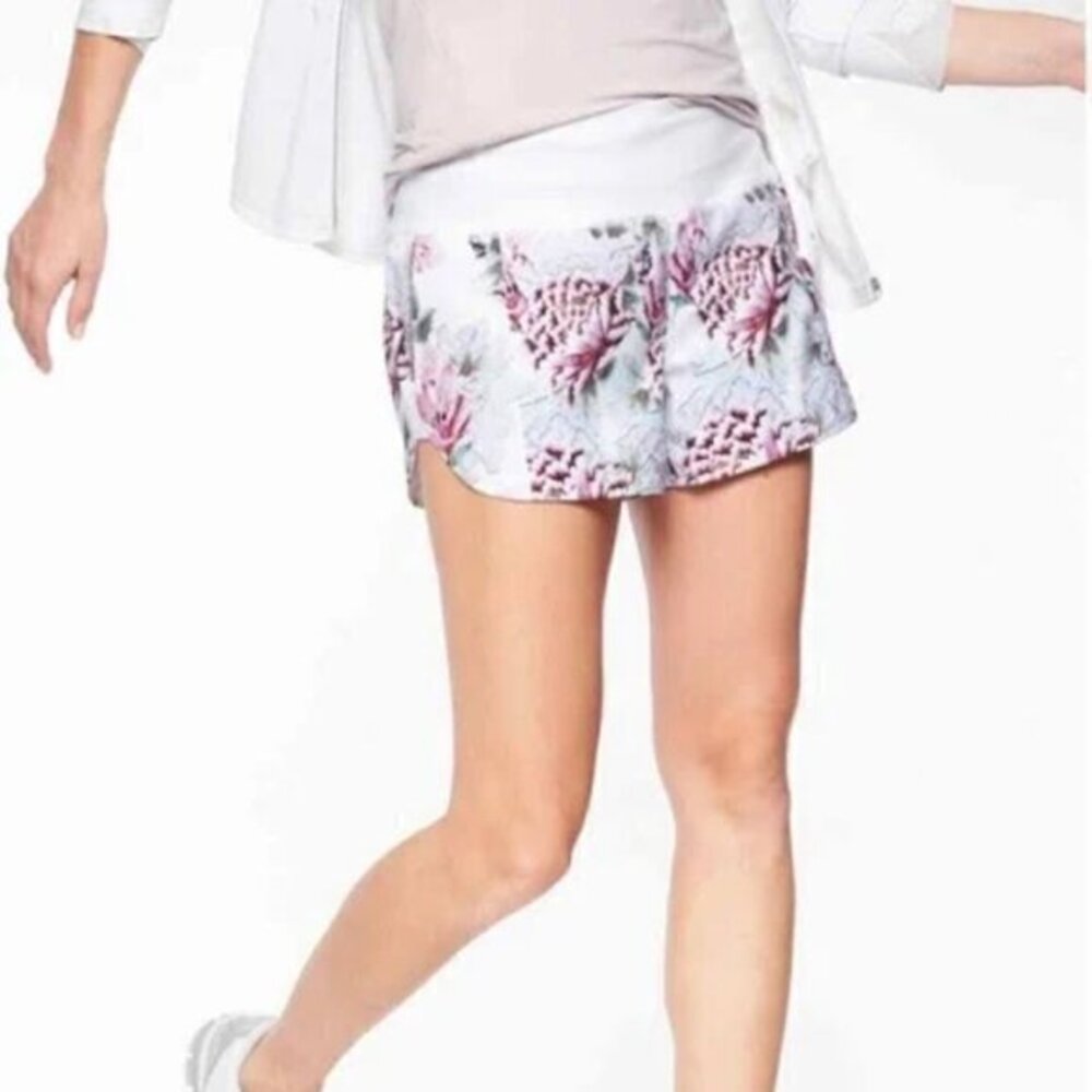 Athleta Run Free Printed Pull On Lined Running Shorts S Garden Party 351663